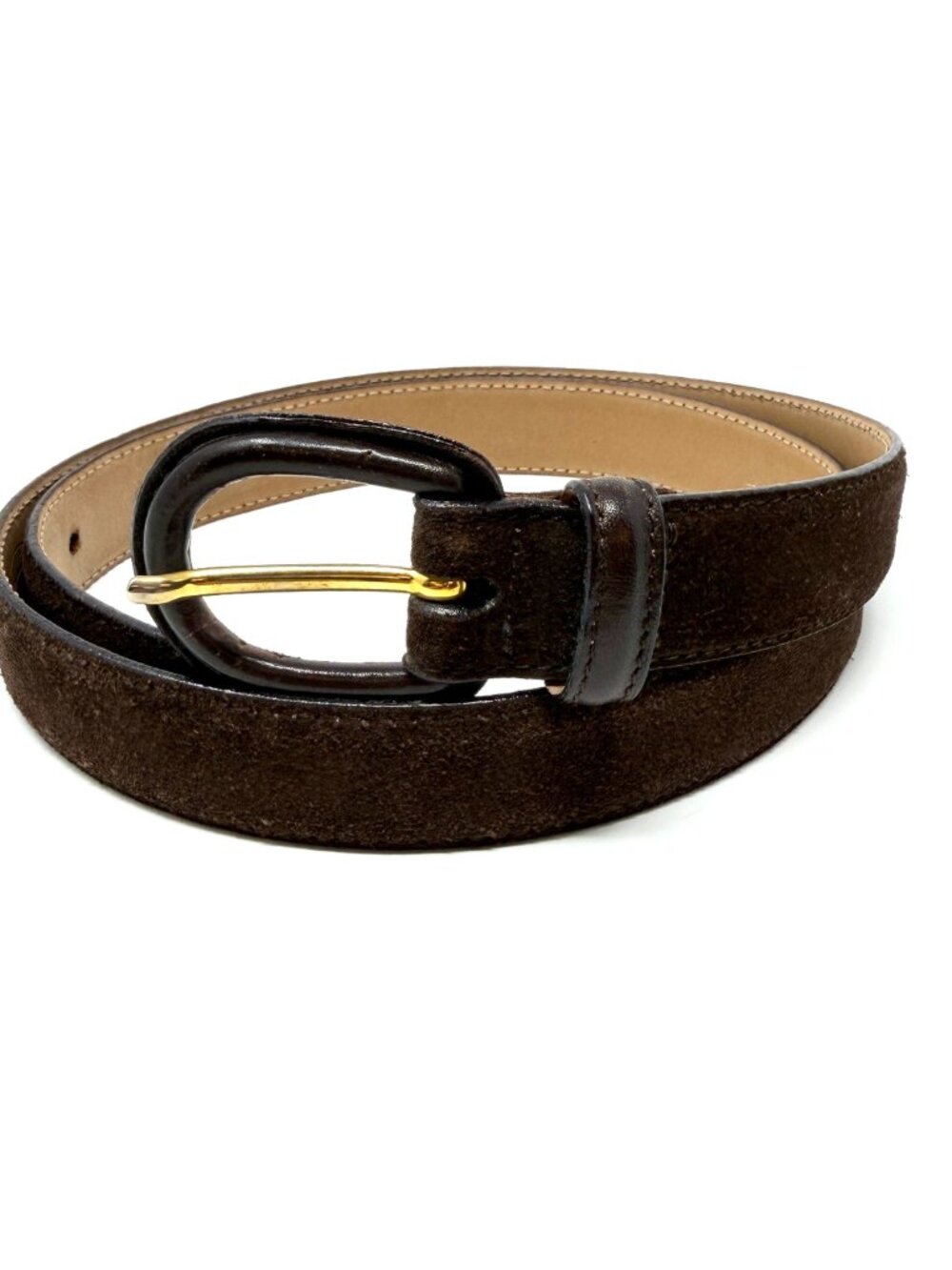 Talbots Suede Leather Belt Gold Buckle Brown Womens Size L